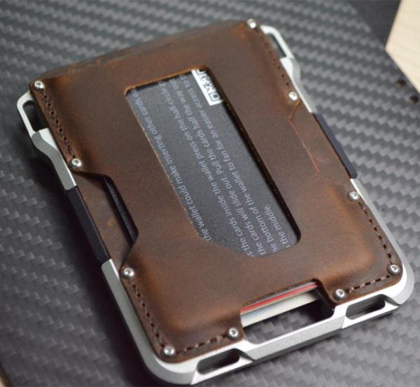 

men039s leather card holder rfid blocking aluminum alloy card holder multifunctional metal card holder wallet6074074, Red;black