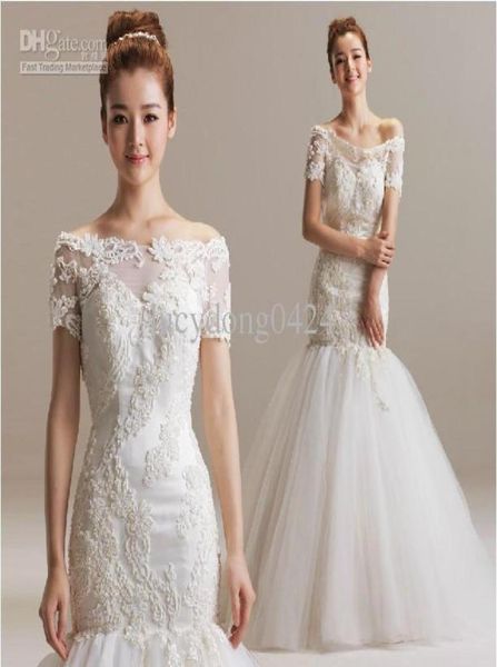 

new beautiful bridal dresses bateau for wedding bride backless court train embroidery and beads mermaid wedding 8032267, White