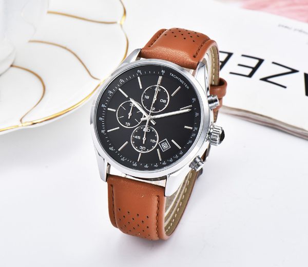 

2023 new watch men's leisure diamond watches gold steel case leather quartz wristwatch strap male relogio masculino boss5, Slivery;brown