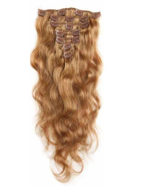 

7a 100 virgin human hair extensions clip in remy hair body wave full head strawberry blonde3692088, Black;brown