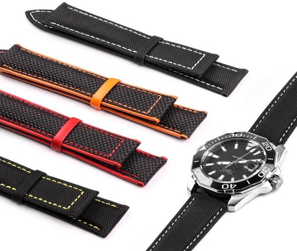 

nylon carvas fabric watchband leather watchstrap for omega watch 20mm 22mm man strap calf leather black orange red yellow with too3181190, Black;brown