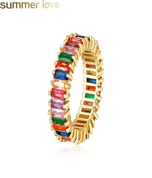 

rainbow cz square engagement ring for women girls colorful cubic zirconia band rings gold filled fashion party wedding jewelry7741262, Silver
