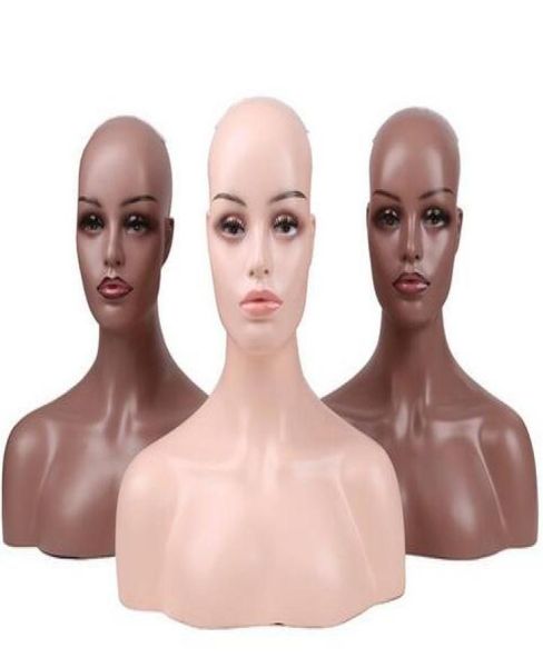 

female realistic fiberglass dummy mannequin head bust for lace wigs display makeup double shoulder model head2325113, White