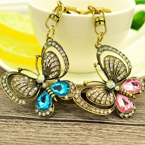 

shiny crystal keychains butterfly rhinestone ornaments car key chain creative small gifts lady bag pendant manufacturers wholesale, Slivery;golden