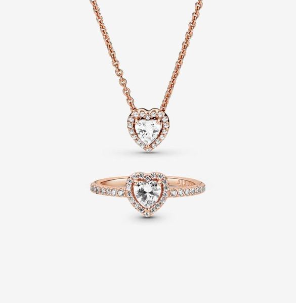 

100 925 sterling silver sparkling elevated heart ring and necklace set for women wedding engagement rings fashion jewelry accesso3462547, Slivery;golden