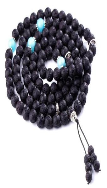 

buddhist prayer beads 7 chakra multilayer yoga meditation mala healing lava rock diffuser bracelet necklace gift box beaded stran88310305, Black