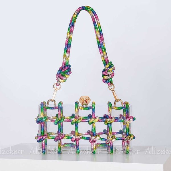 

diamond clear acrylic box evening clutch bags women new boutique woven knotted rope rhinestone purses and handbags wedding party
