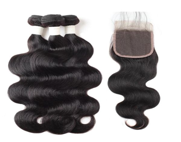 

ishow 9a body deep straight water wave human hair bundles with lace closure 828 inch remy extensions weft for women all ages natu6991798, Black