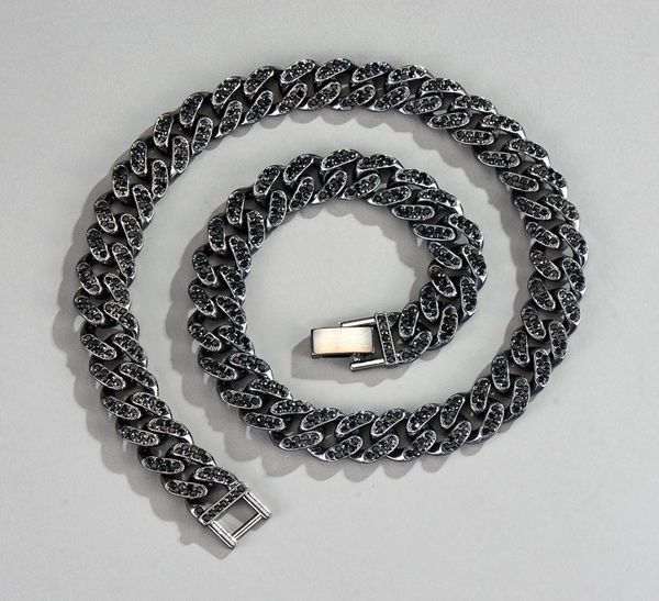 

new fashion hip hop tennis cuban necklace jewelry bling liced out black rhinestone alloy bold cuban chain hiphop bracelet anklet s2945988