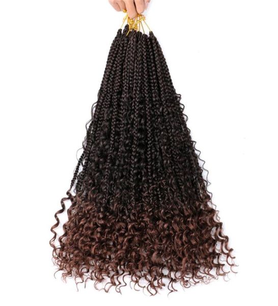 

22 inch synthetic river box braids hair with curly end hair extensions goddess crochet 12 rootspack bohemian with curl ends ls347196897, Black
