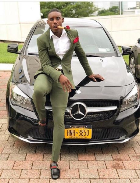 

new fashion two buttons olive green groom tuxedos notch lapel men suits weddingpromdinner man blazer jacketpantstie w378040392, Black;gray