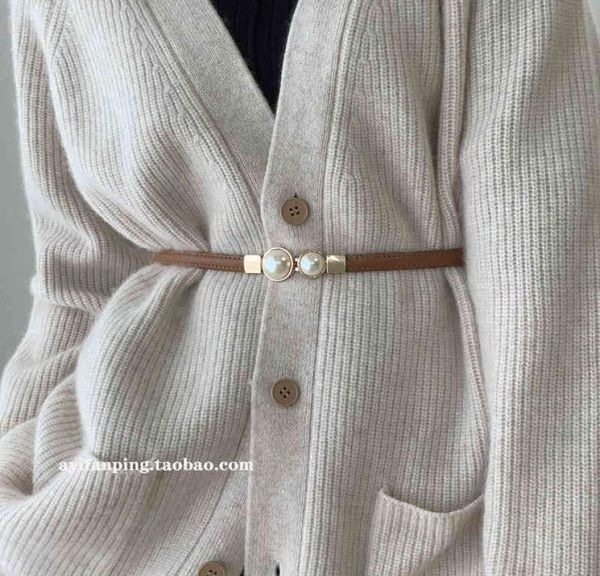 

belts matte leather belt women039s fine decoration with dress sweater waist closure versatile pearl buckle camel small2446114, Black;brown