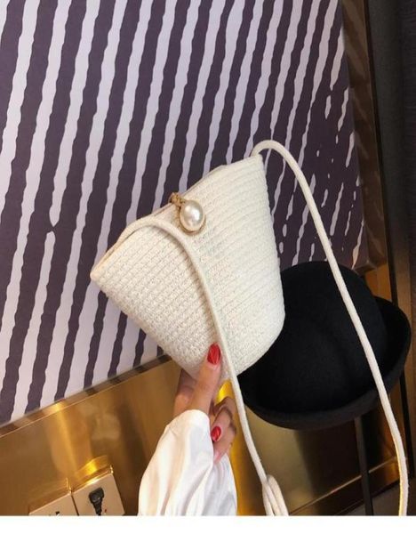 

beach leisure purses summer women straw woven shell bag chic pearl design handmade ladies shoulder crossbody bags evening2050853
