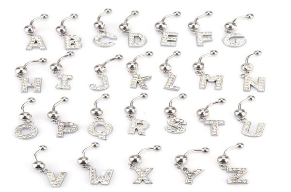 

hypoallergenic cz alphabet initial belly button rings shining crystal az letter navel piercing ring3945911, Silver