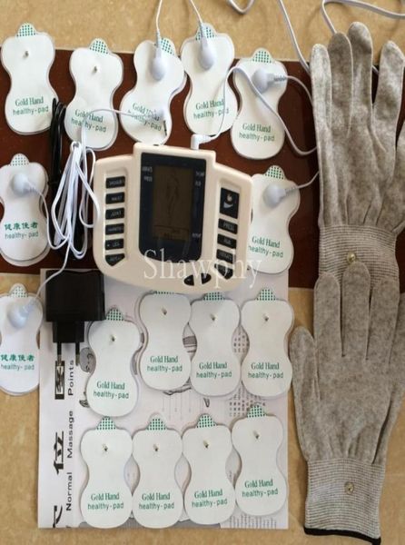 

electrical stimulator full body relax muscle massager tens acupuncture 16pads gloves russian or english button jr309 y1912039360305