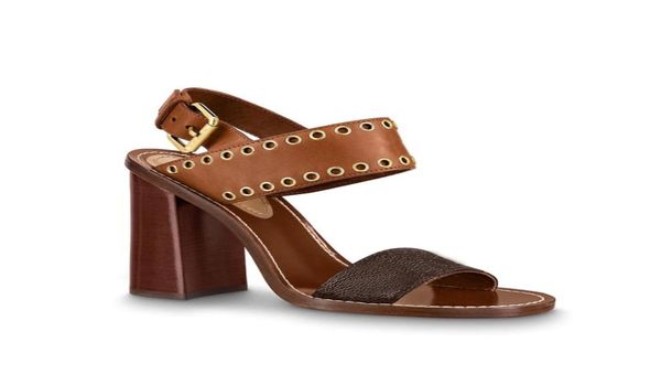 

95cm women lady girl calf leather outsole cognac brown chunky high block heel ankle strap buckle studded passenger sandal shoes8304264, Black
