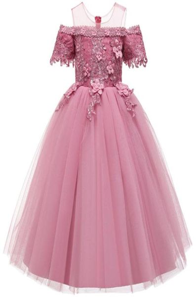 

girls sleeveless lace dress longdress middle and big children dew back wedding dress teenage prom dresses 514 years old1398586, Red;yellow