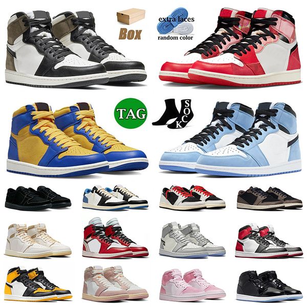 

2023 jumpman 1 with box basketball shoes 1s og spider-verse next chapter university blue reverse laney dark mocha black phantom washed pink