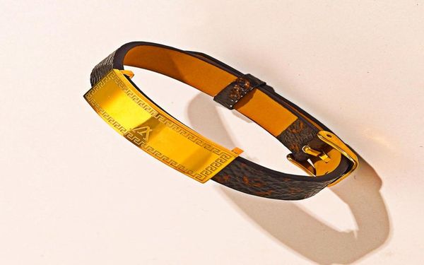

2022 new fashionable bracelets women bangle designer jewelry faux leather 18k gold plated stainless steel bracelet womens wedding 6119796, Black