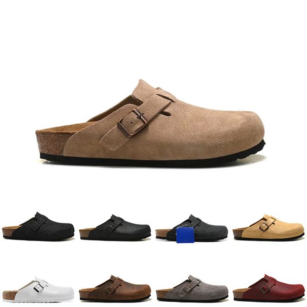 

2023 boston clogs slippers outdoor spring autumn oiled leather bag head pull suede cork sliedrs fashion designer luxury womens mens buckle s, Black