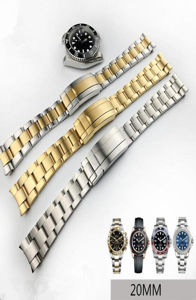 

watch bands merjust 20mm 316ll silver gold stainless steel strap for rx submarine role submariner wristband bracelet2390368, Black;brown