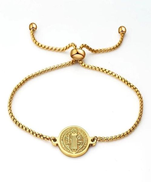 

charm bracelets 100 stainless steel san benito bracelet for women goldsilver color metal saint benedict cross medal adjustable c4708402, Golden;silver