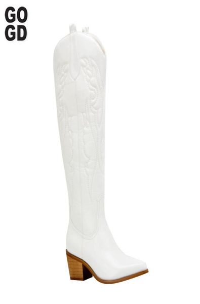 

gogd retro autumn winter white knee high boots big size 41 women comfy walking female western cowboy boot for drop shoes 2208157204009, Black