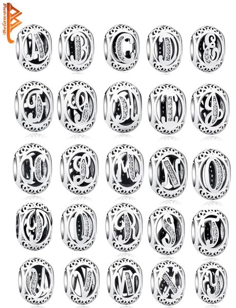 

belawang vintage letter az beads fit original pandora charms bracelet 925 sterling silver alphabet beads diy jewelry making q05316526307, Black