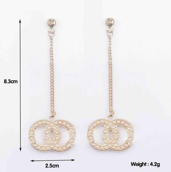 

23ss 18k gold plated fashion designer letters stud 925 silver round tassels women crystal rhinestone pearl long earring jewelry ac7544890, Golden;silver