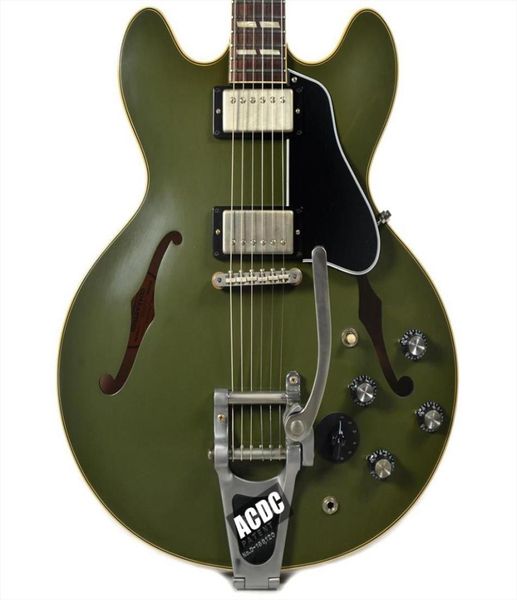 

es 345 reissue olive drab matte green semi hollow electric guitar bigs tremolo bridge varitone knob cream bindings nickel hardw7877799