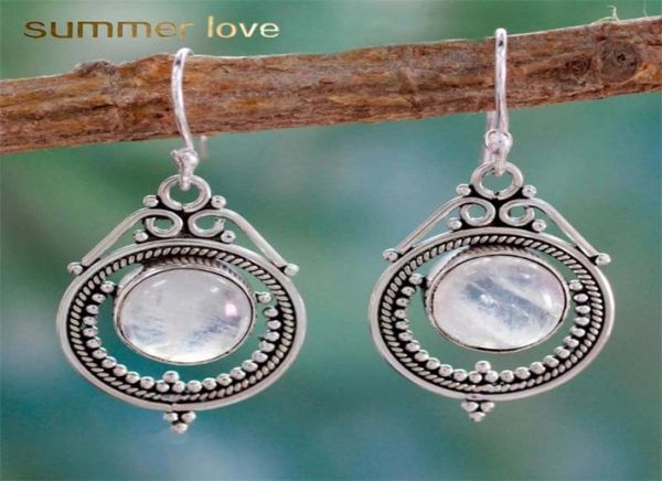 

new arrival moonstone vintage pendant dangle earring for women waterdrop round oval shape diamond elagant jewelry gift3288609, Golden;silver