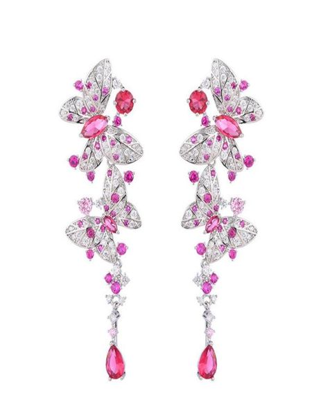 

luxury butterfly dangle earring designer for woman s925 silver post party rose aaa zirconia silver white diamond earrings south am2461584