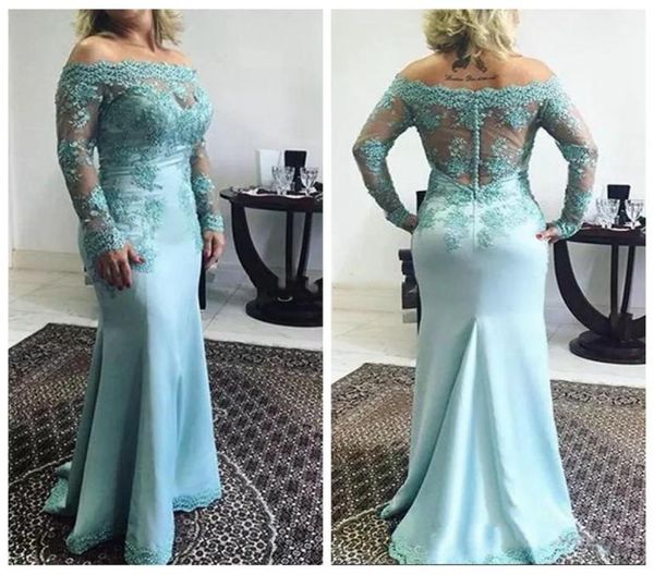 

bateau neck long sleeves slim formal evening dress lace appliques mermaid mother bride dresses elegant 2019 prom gown vestidos de 6472146, Black;red