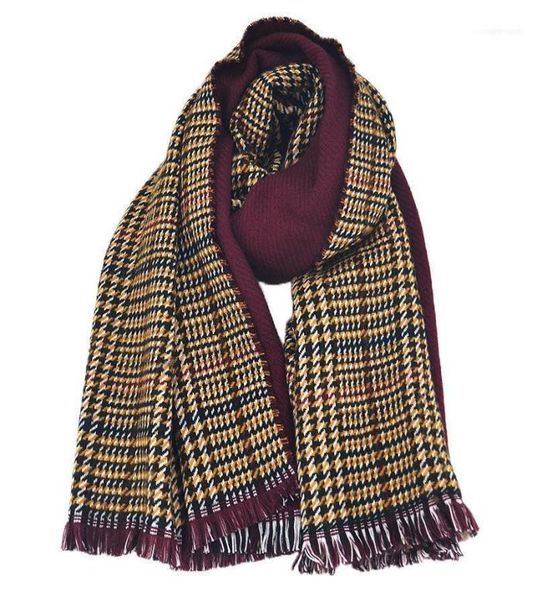 

scarves autumn and winter houndstooth pure color plaid doublesided scarf crossborderimitation cashmere women12465455, Blue;gray