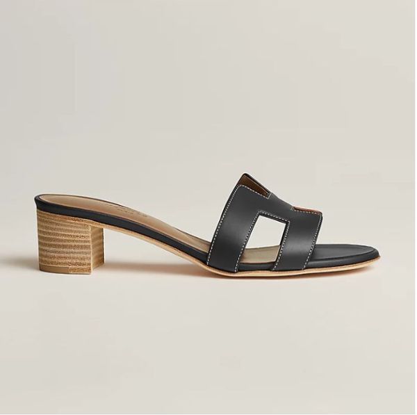 

2023 spring and summer new brand high heel sandals and slippers h large letter cowhide internal size: 35-42 with box, Black