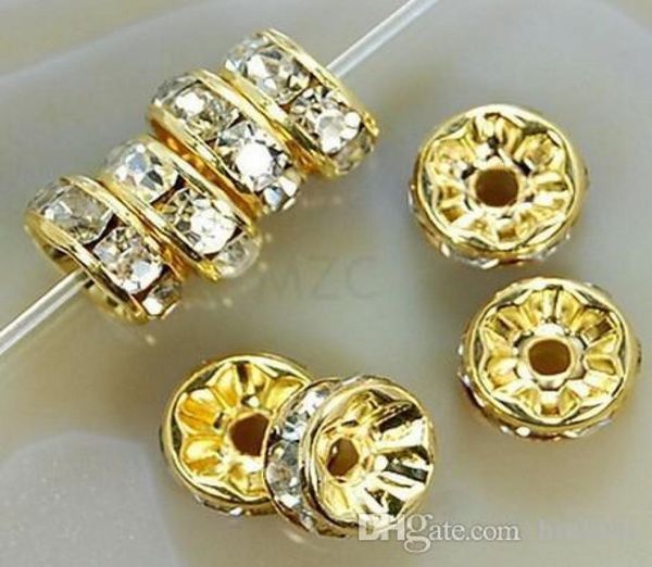 

8mm white crystal spacer metal gold plated rondelle rhinestone loose beads for diy jewelry making bead fit bracelet j353564235795