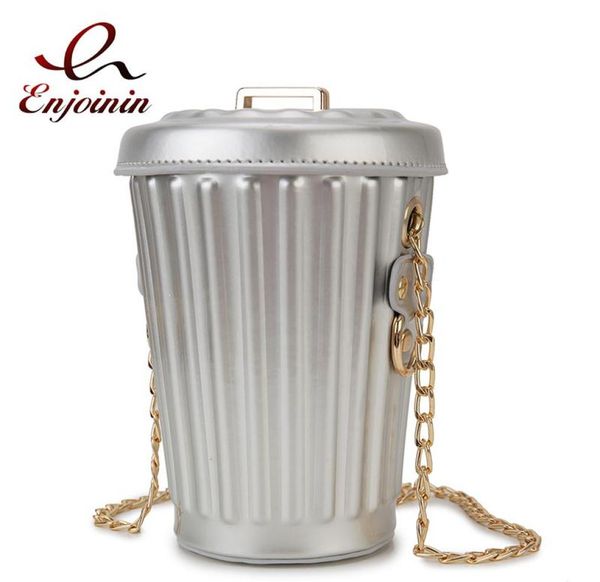 

evening bags fun trash can shaped chain shoulder bag for women fashion design novelty handbag girls purses small crossbody silver 1961933