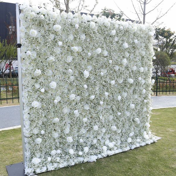 

wedding decorative flowers white rose gypsophila backdrop flower wall 3d roll up cloth wedding background