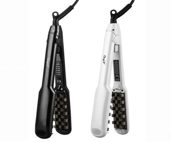 

hair volumizing iron 2 in 1 hair straightener curling ceramic crimper corrugated curler flat iron 3d fluffy hair styling tool 53 21659533, Black