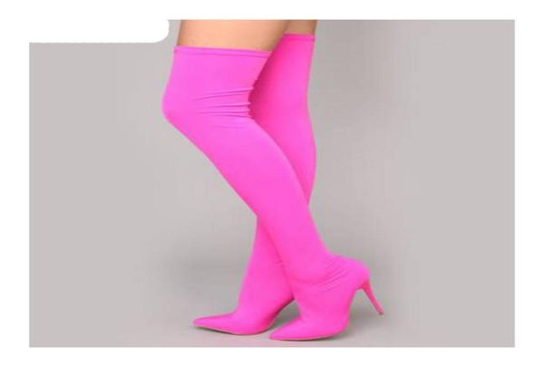 

over knee thigh high boots candy color stretch pointed toe stiletto thin high heels pull on spring autumn party5379220, Black