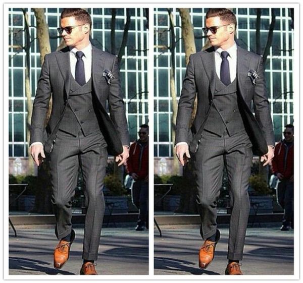 

custom made men suits 2017 formal groom wear men tuxedo dark grey wedding dress men 3 pieces business suit jacketpantsvesttie5160526, Black;gray