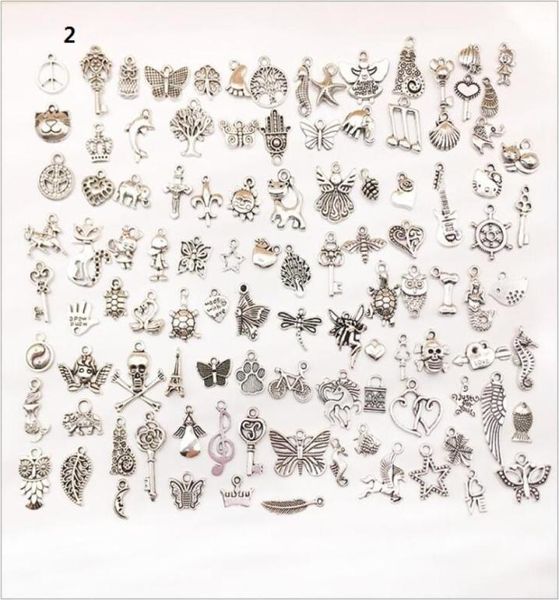 

factory direct 100pcs tibetan silver charms small pendants mix many types jewelry accessories findings bulk fit bracelet necklace 8967584, Bronze;silver