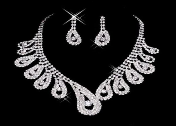 

womens bridal wedding jewelry sets pageant rhinestone gorgeous sparkling silver necklace earrings for party bridal accessories8195302, White