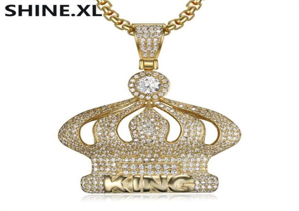 

18k gold plated micro paved cubic zircon crown pendant necklace men hip hop bling jewelry gift4363313, Silver