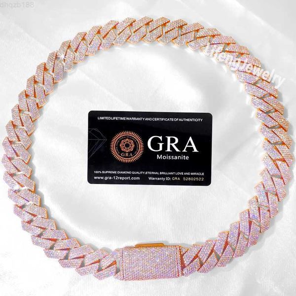 

custom rose gold cuban necklace 20mm 24inch 4rows moissanite diamond full iced out hiphop cuban link chain necklace, Silver