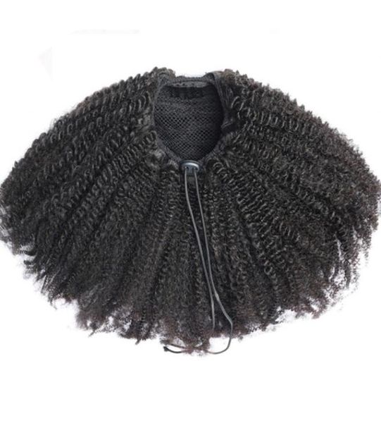 

african short human hair ponytail extension clip in natural afro puffs drawstring curly wig 100g9730831, Black