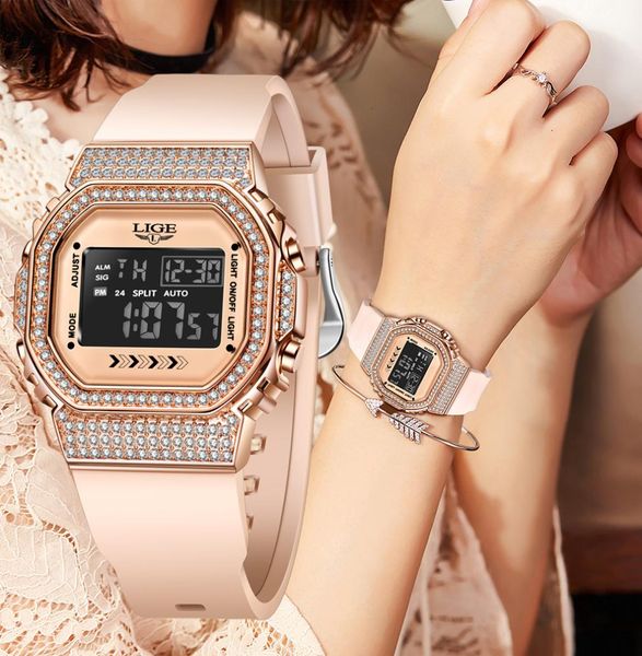 

women s watches lige diamond dial watch women ladies silicone quartz bracelet female clock relogio feminino montre femme 2210249204713, Slivery;golden
