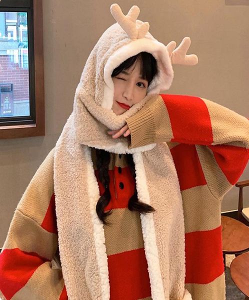 

scarves women winter kawaii deer antler scarf with hat fashion cute fluffy animal warm cap 2021 and autumn sweet gift6892599, Blue;gray