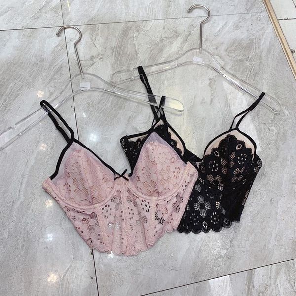 

t-shirt lace camisole female underwired gathering push up triangle cup bra underwear slim hollow out ultra short women lingerie, White