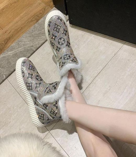 

winter female boots fashion beautiful rhinestone casual thick sole plus cashmere warm personality cotton shoes manufacturers direc9137319, Black